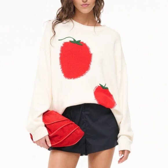 NWT STAUD Giada Sweater Roma Ivory Causal Holiday Cotton Knit - Picture 2 of 9